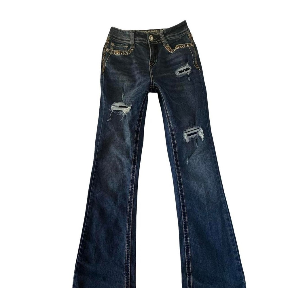 Y2K Answer Me Bling Rhinestone Bootcut Jeans 26-27"‎ - Picture 3 of 7